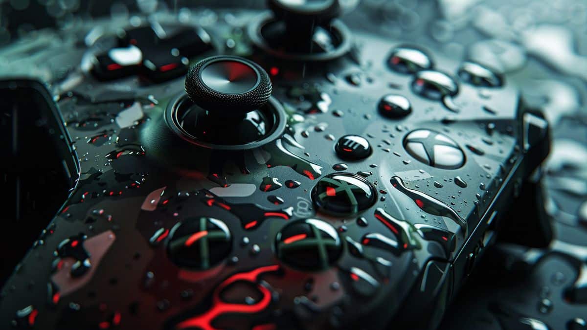 Closeup of a Xbox controller with Call of Duty logo displayed.