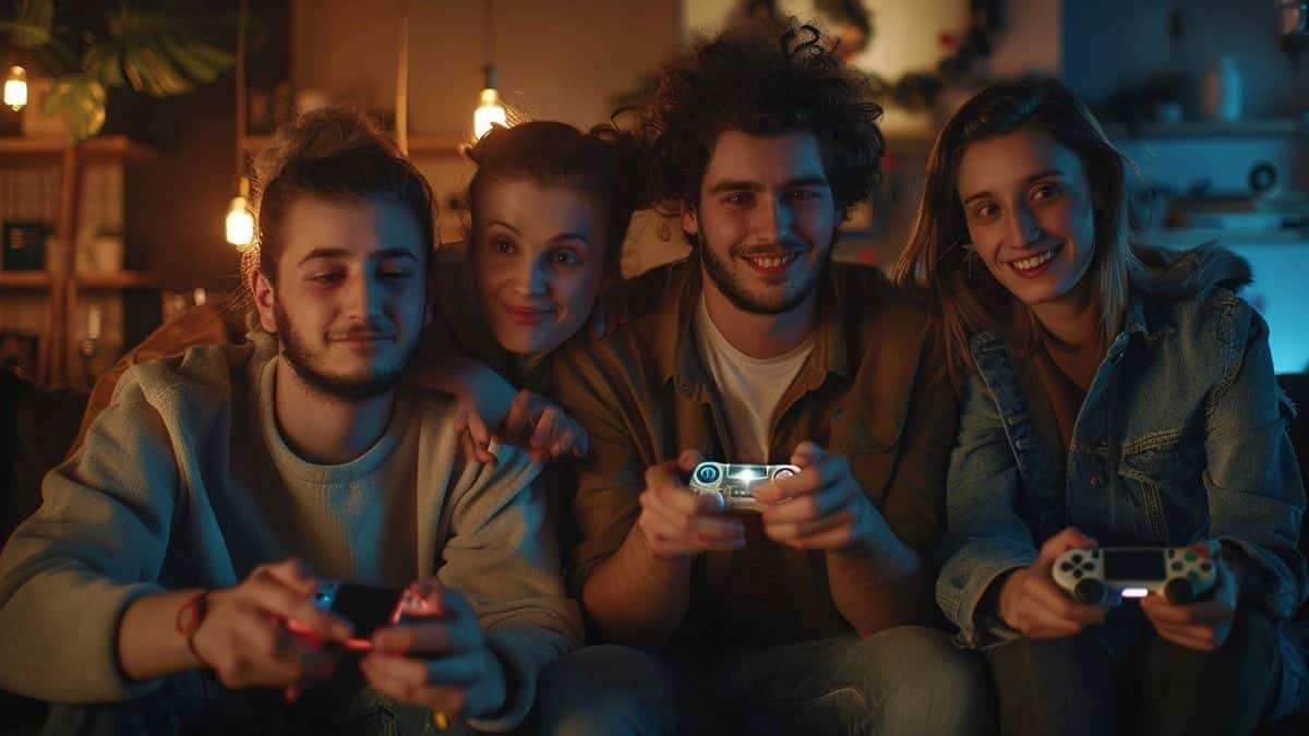 Un grupo de amigos disfrutando de juegos multijugador en PlayStation Portal.