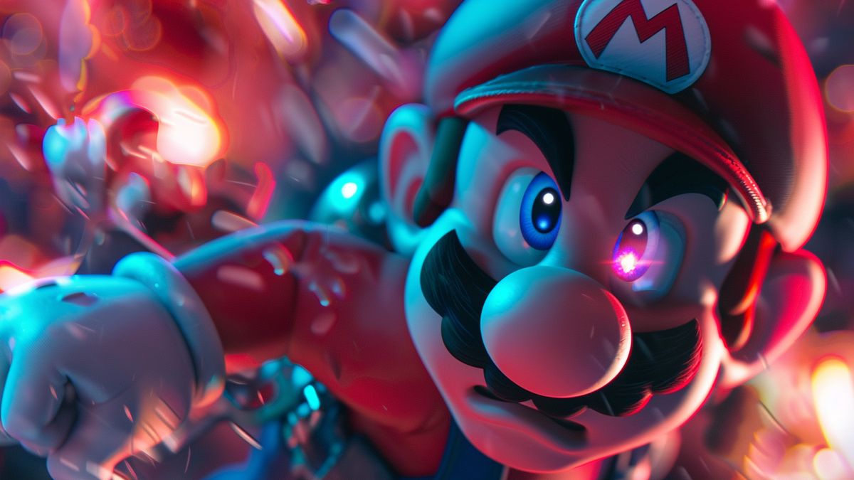 Closeup of Mario and his companions in a turnbased battle.