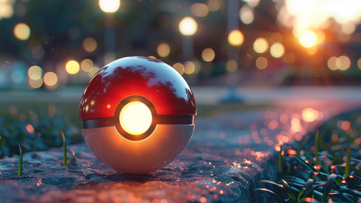Closeup of a Master Ball shining brightly in a Pokémon Go game.