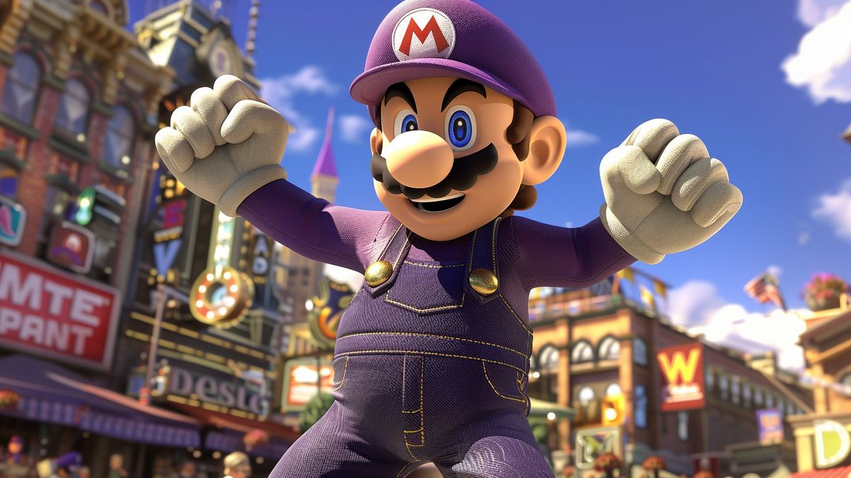 Discover the emblem W at the market of PortLacanaïe to transform Mario into Waluigi.