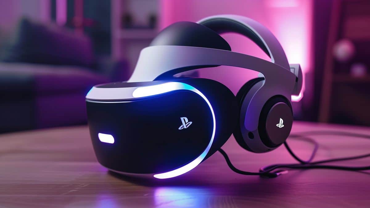 El cable USBC conecta el auricular VR a la consola PlayStation.