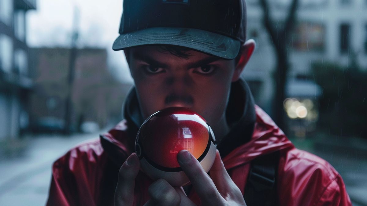 Trainer holding a Master Ball with a look of awe.
