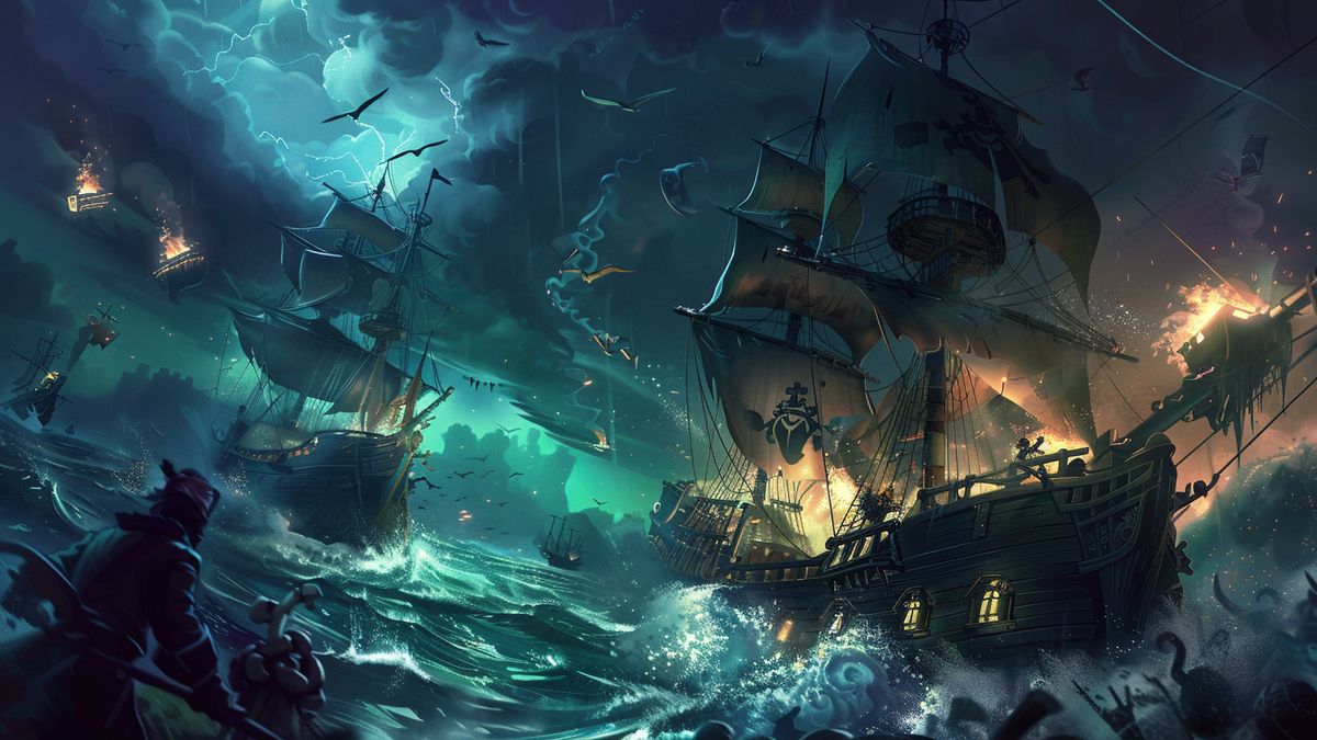 Los jugadores cooperan para navegar barcos y luchar por tesoros en Sea of ​​​​Thieves.