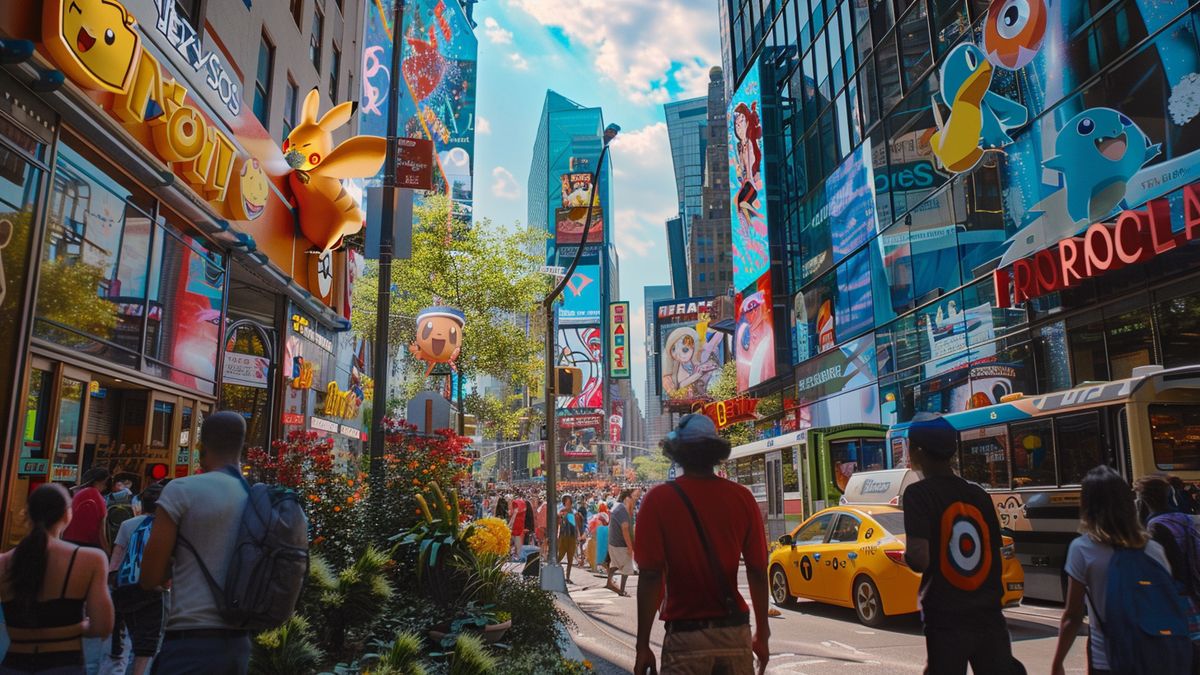 Vibrant PokéStop competition during weekends in the bustling city of New York.