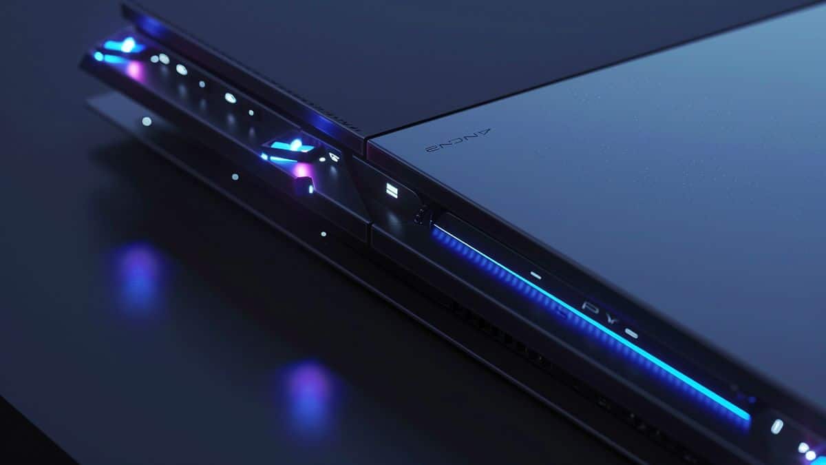 Closeup on the sleek design of a PSconsole with Bluray player.