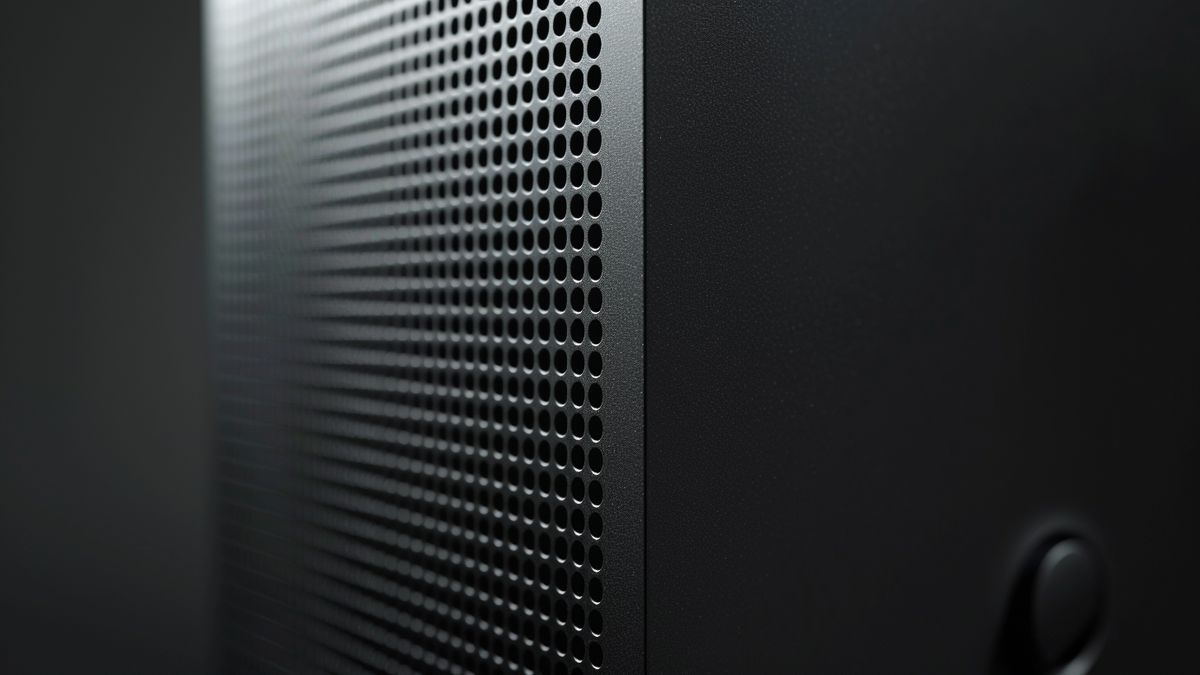 Closeup of the sleek design of the new Xbox console.