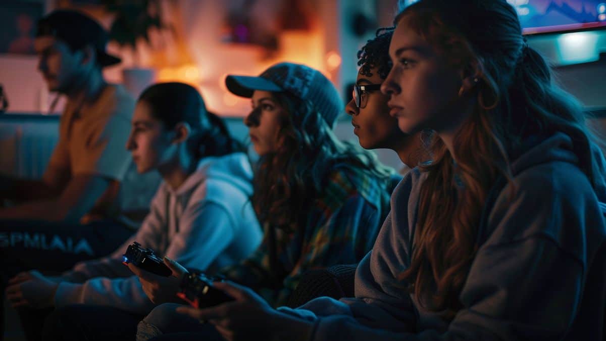 A group of gamers playing the latest Activision games on Xbox.