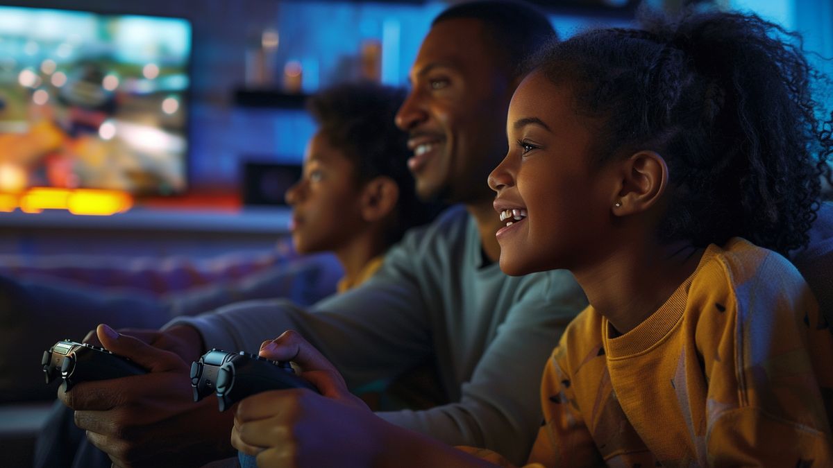 A family enjoying a variety of immersive gaming experiences on the PS