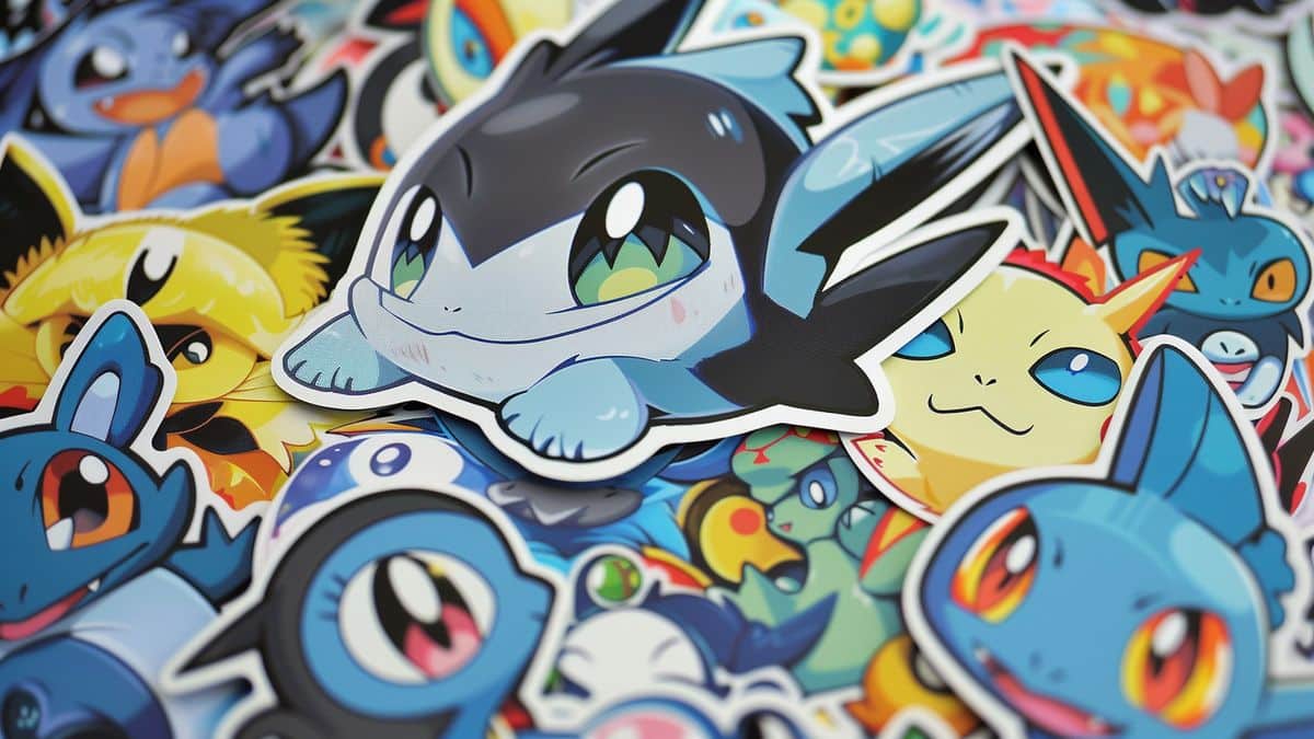 Colorful and playful stickers featuring Pokémon characters available for collection.