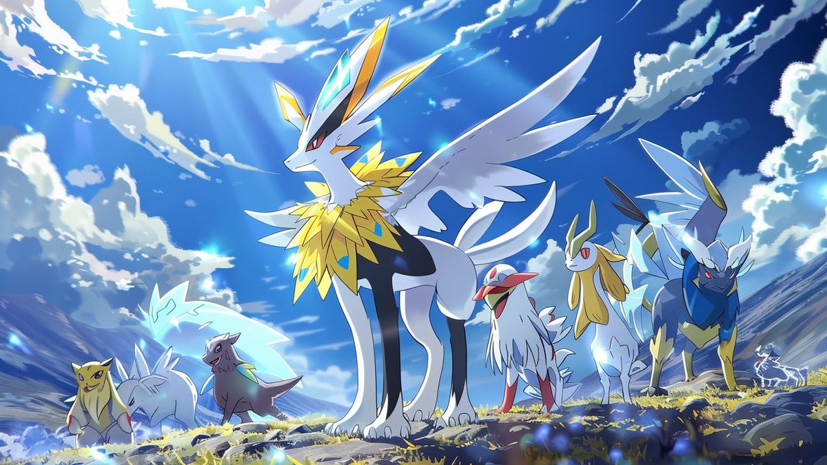 Shiny Solgaleo y Lunala se destacan entre otros Pokémon del juego.
