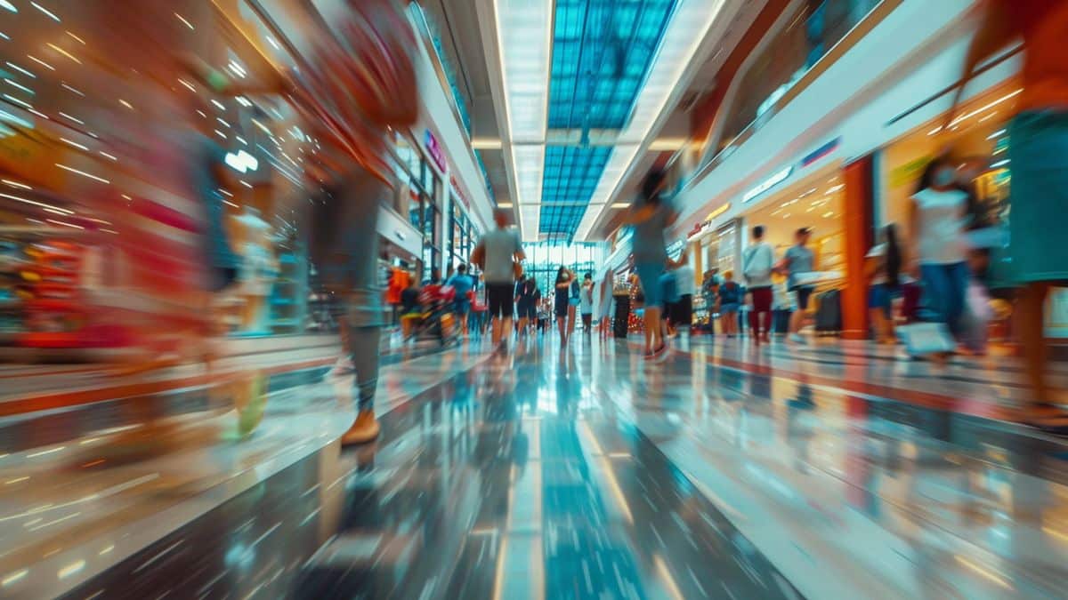 Scene of shoppers rushing to grab the last items on sale.