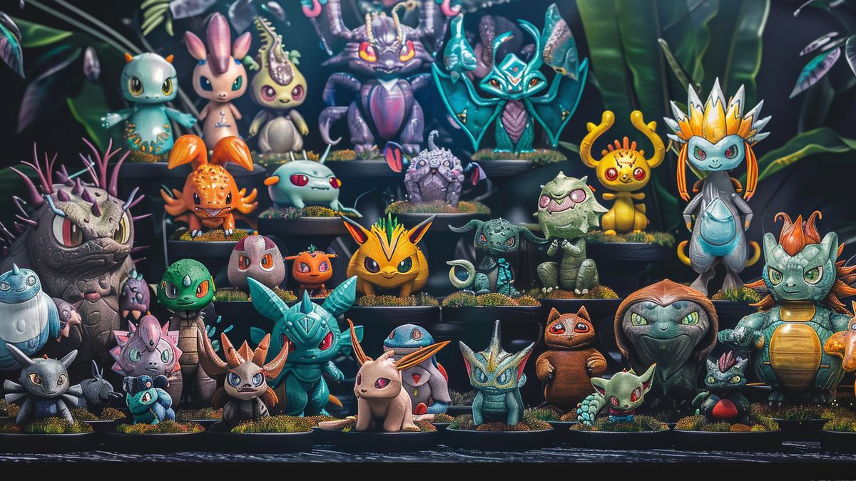 Una collezione diversificata di Pokémon Unown in tutte le forme uniche.