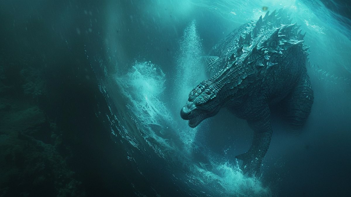 Godzilla seeking refuge in the dangerous and mysterious marine environment of the Blue Hole.