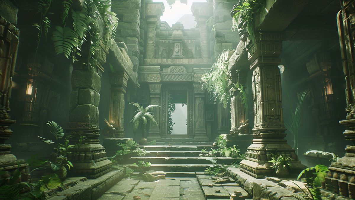 Solving intricate puzzles in a mysterious ancient temple filled with secrets.