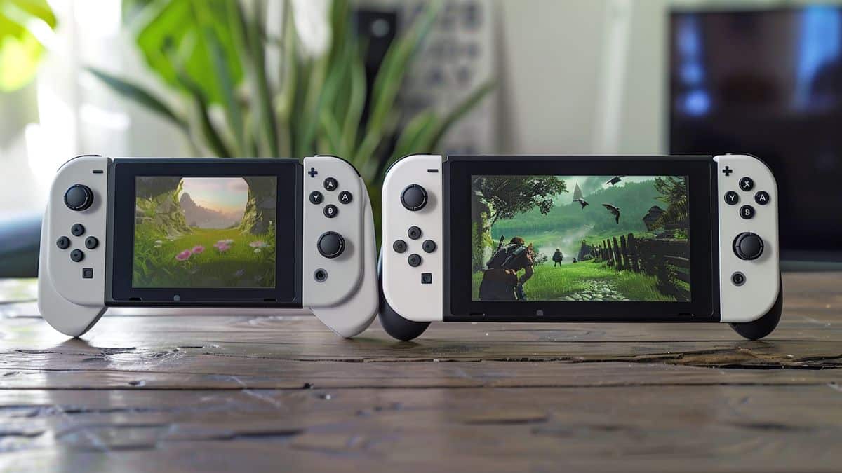 Comparison shot of Nintendo Switch in portable mode vs PS