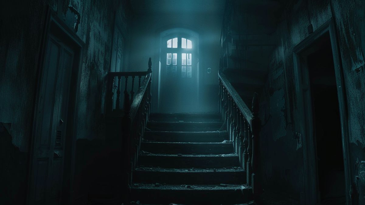 Dark and eerie atmosphere in a haunted house filled with demonic forces.