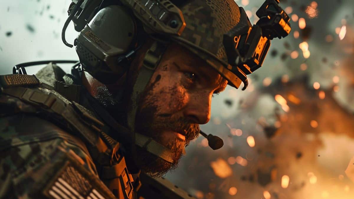Closeup on a screen displaying the iconic Call of Duty gameplay.