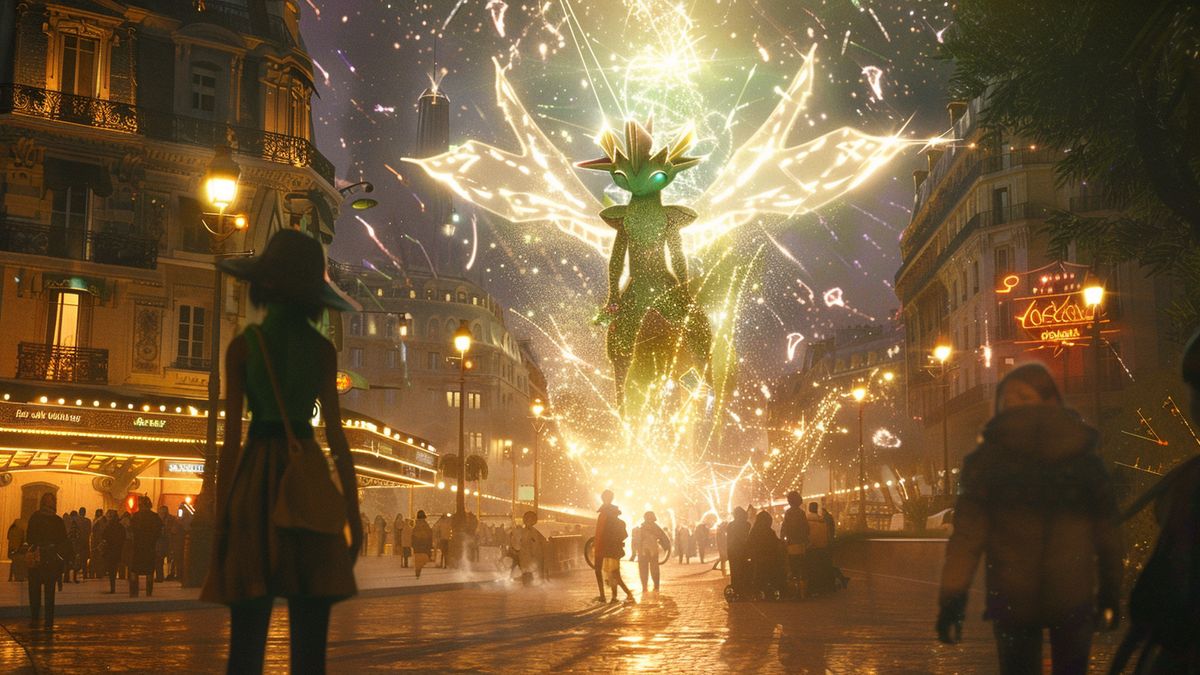 Trainers in Paris celebrating the release of shiny Vorastérie and Prédastérie.