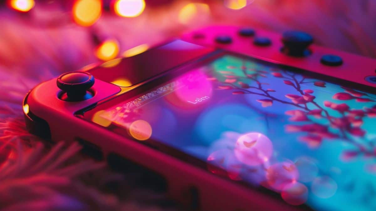 Closeup of the vibrant OLED screen of the Switch OLED console.