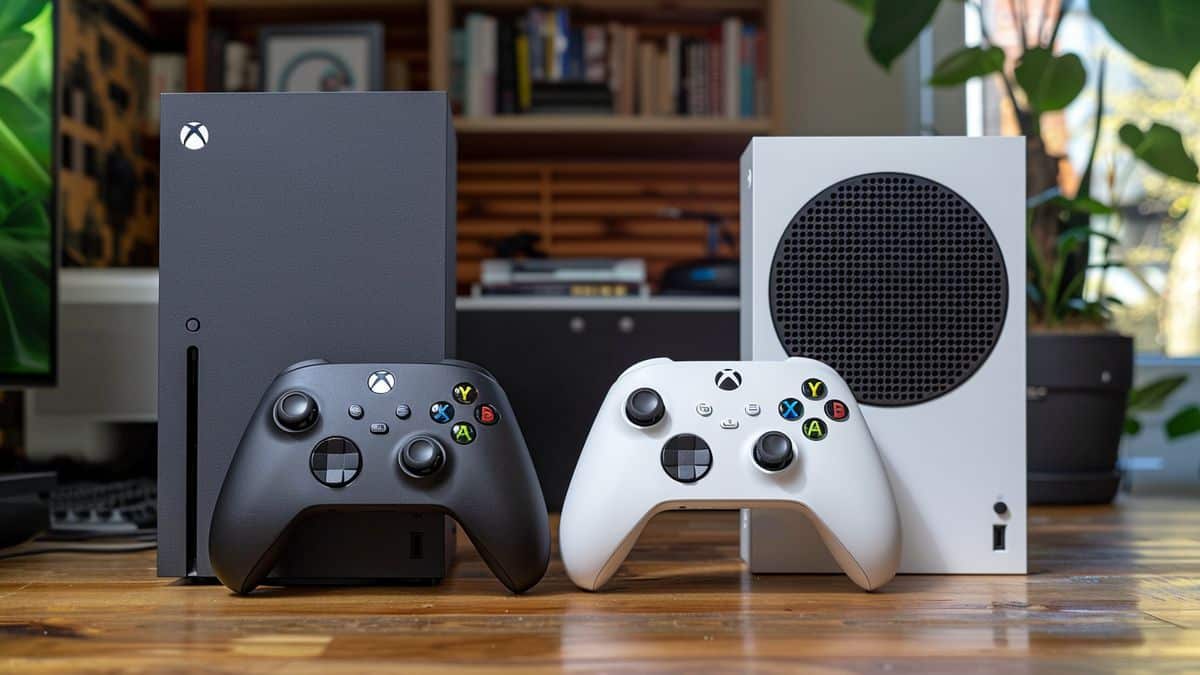 Xbox Series X|S 本体とその販売数を背景に表示