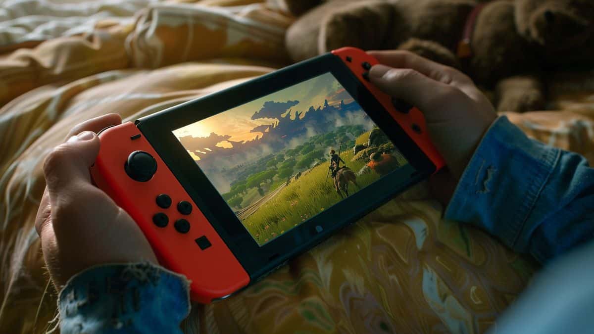 Horizon game cartridge being inserted into a Nintendo Switch console.