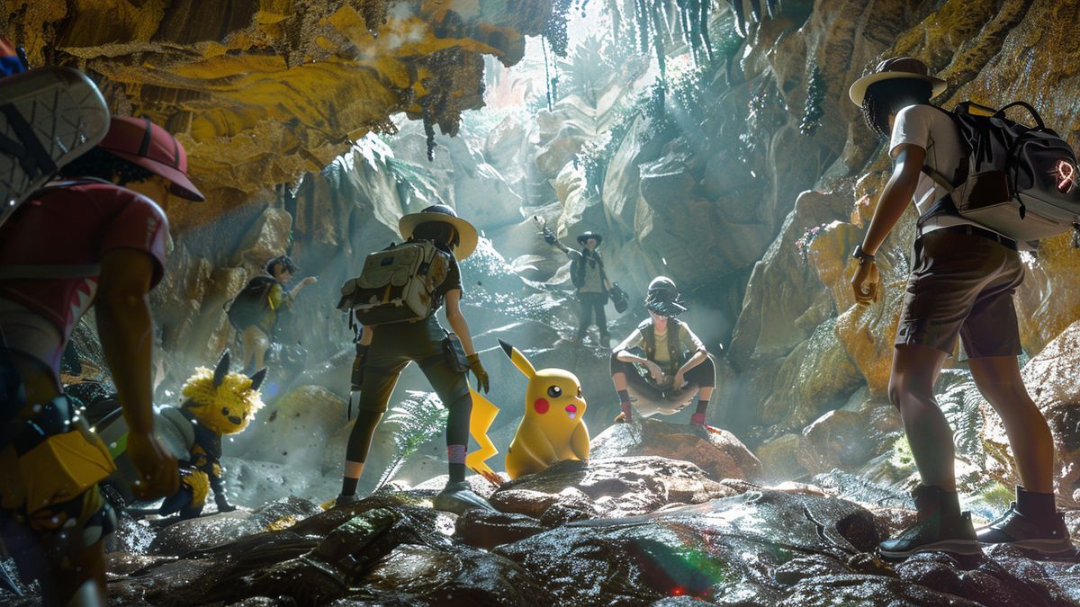 Group of trainers capturing rare Pokémon at Spelunker's Cove event