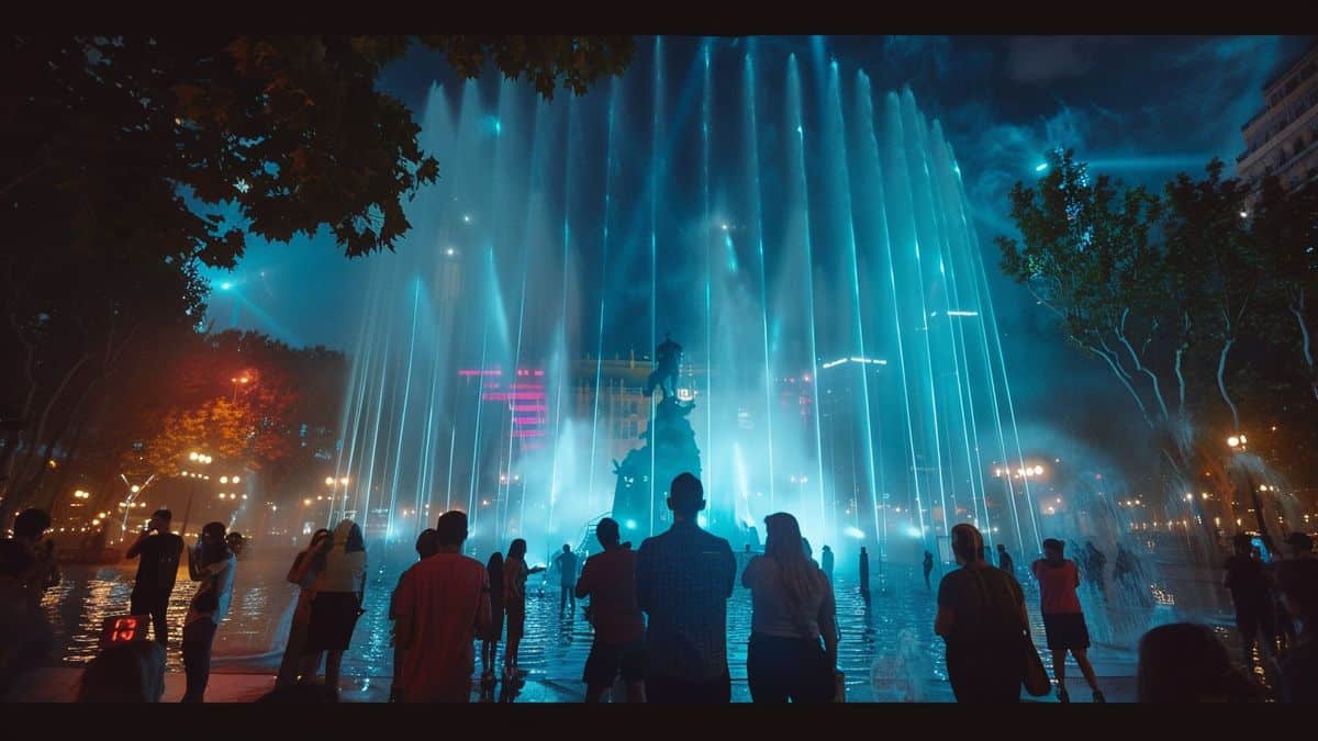 Spectacular light show illuminating the sky at Pokémon Go Fest Madrid