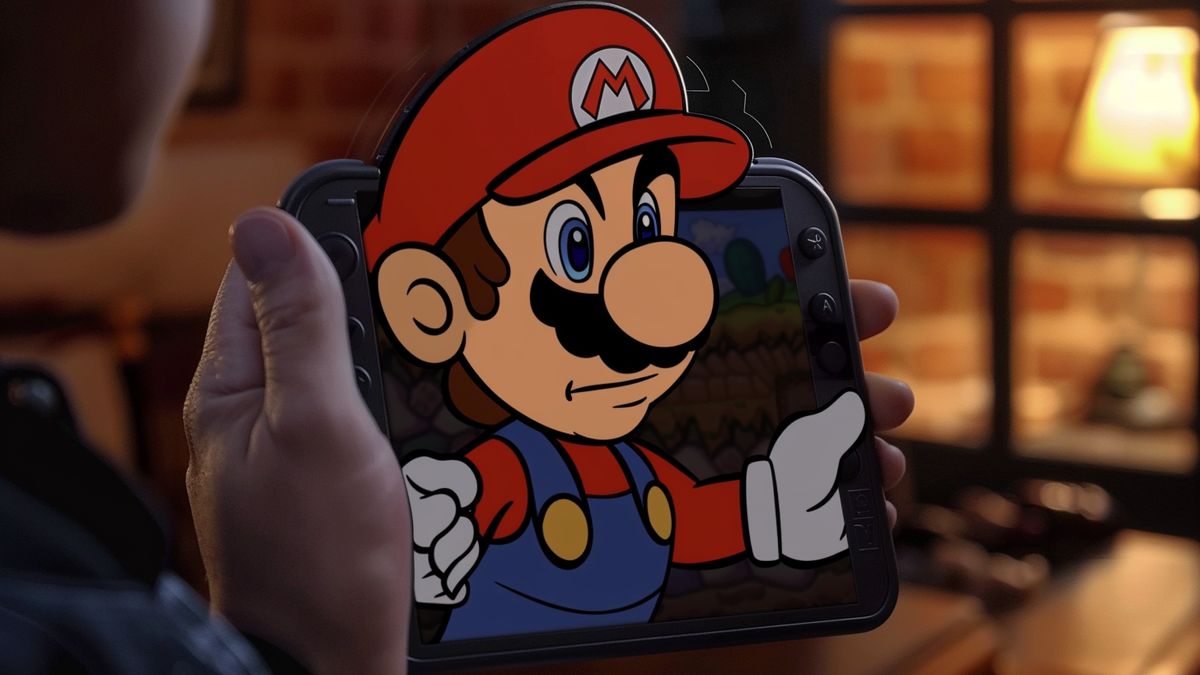 Paper Mario: The ThousandYear Door being played on a handheld console