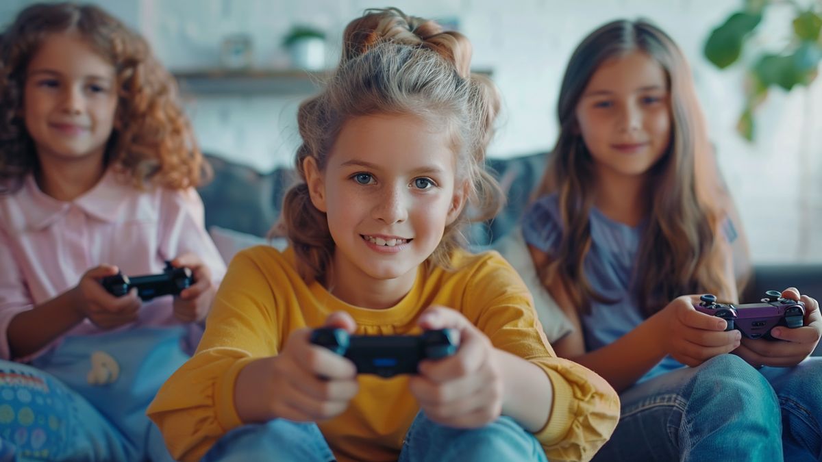 Children happily playing ageappropriate games thanks to parental controls.