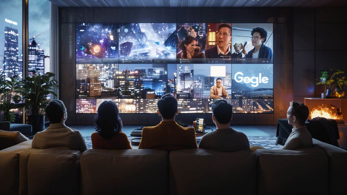 Grupo de anunciantes discutiendo estrategias en la nueva red Google TV.