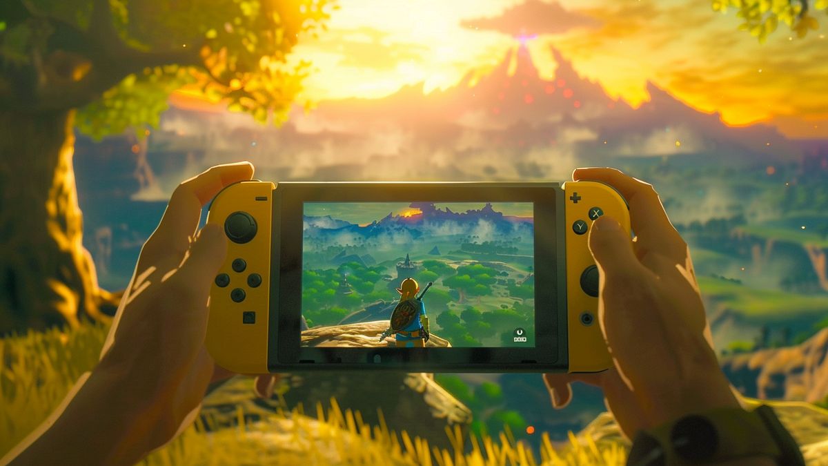 Closeup of a player immersed in the world of Zelda on Switch