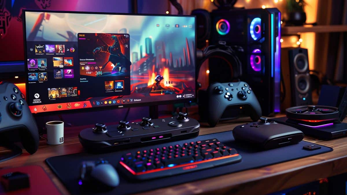 Exciting gaming setup featuring the Steam Deck and various accessories