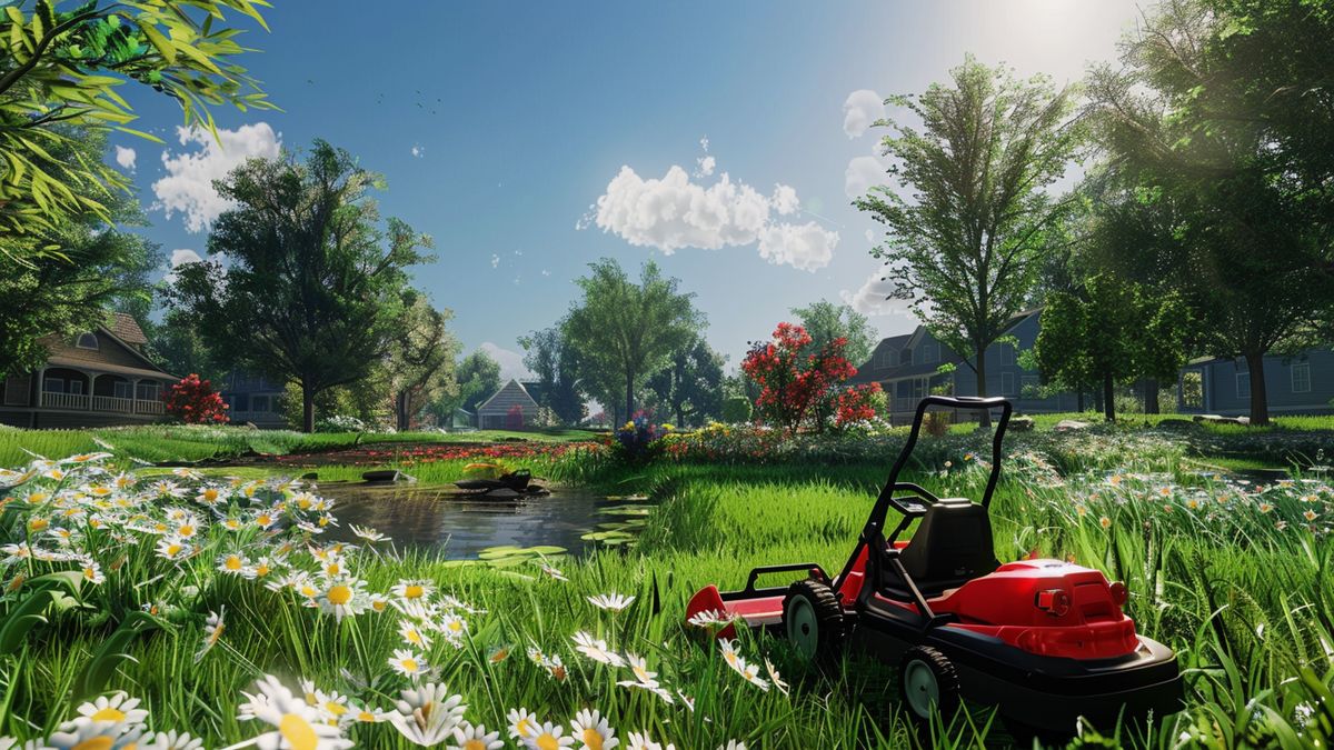 Immerse yourself in the serene world of Lawn Mowing Simulator gameplay.