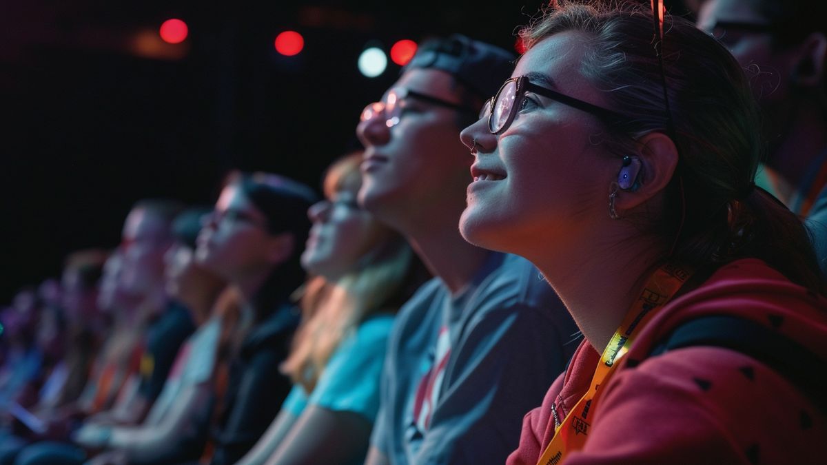 Fans eagerly awaiting news on the Nintendo Switch at a gaming convention.