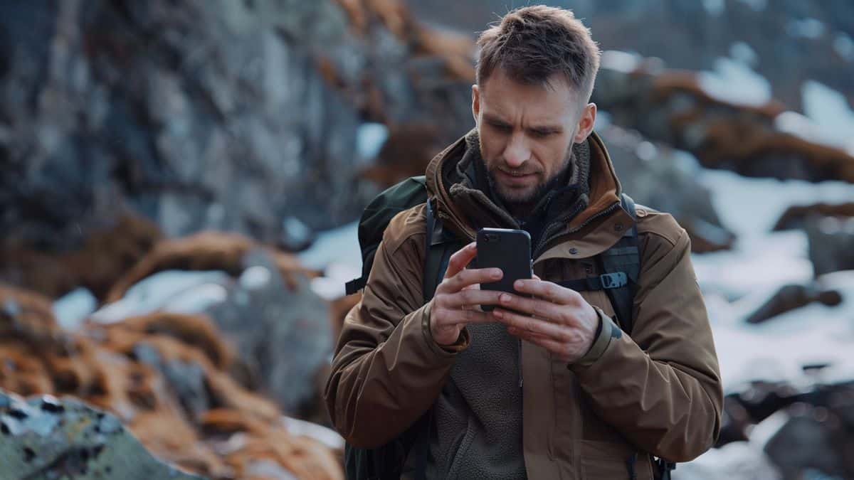 Excited player completing field research missions on smartphone screen