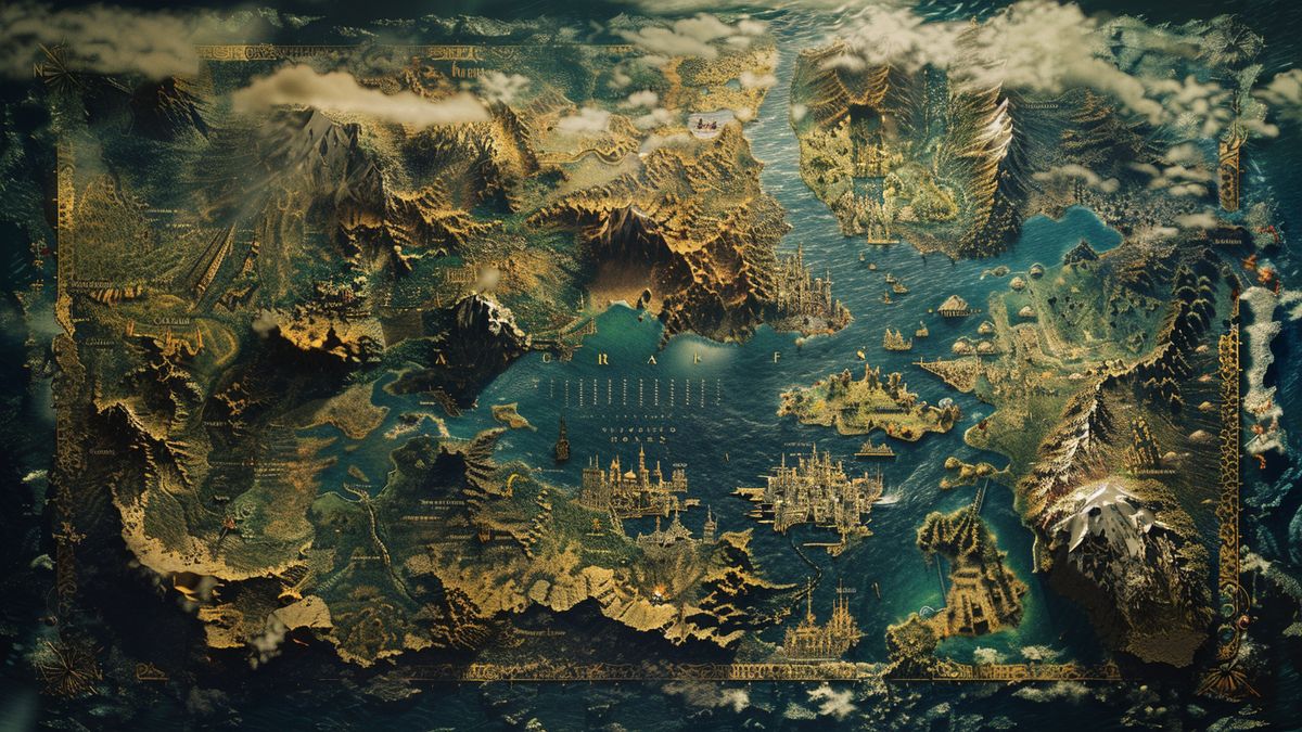 Xbox 화면에 표시된 Final Fantasy 세계 지도, 복잡한 세부 정보 표시.