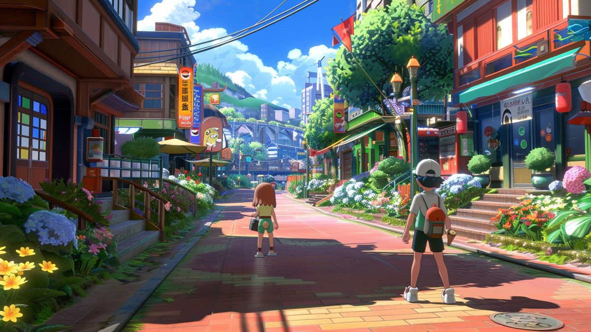 Players exploring new Pokémon in the vibrant streets of Galar region