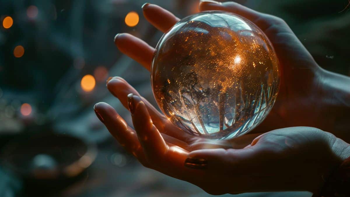 Closeup of hands holding a redesigned magic ball