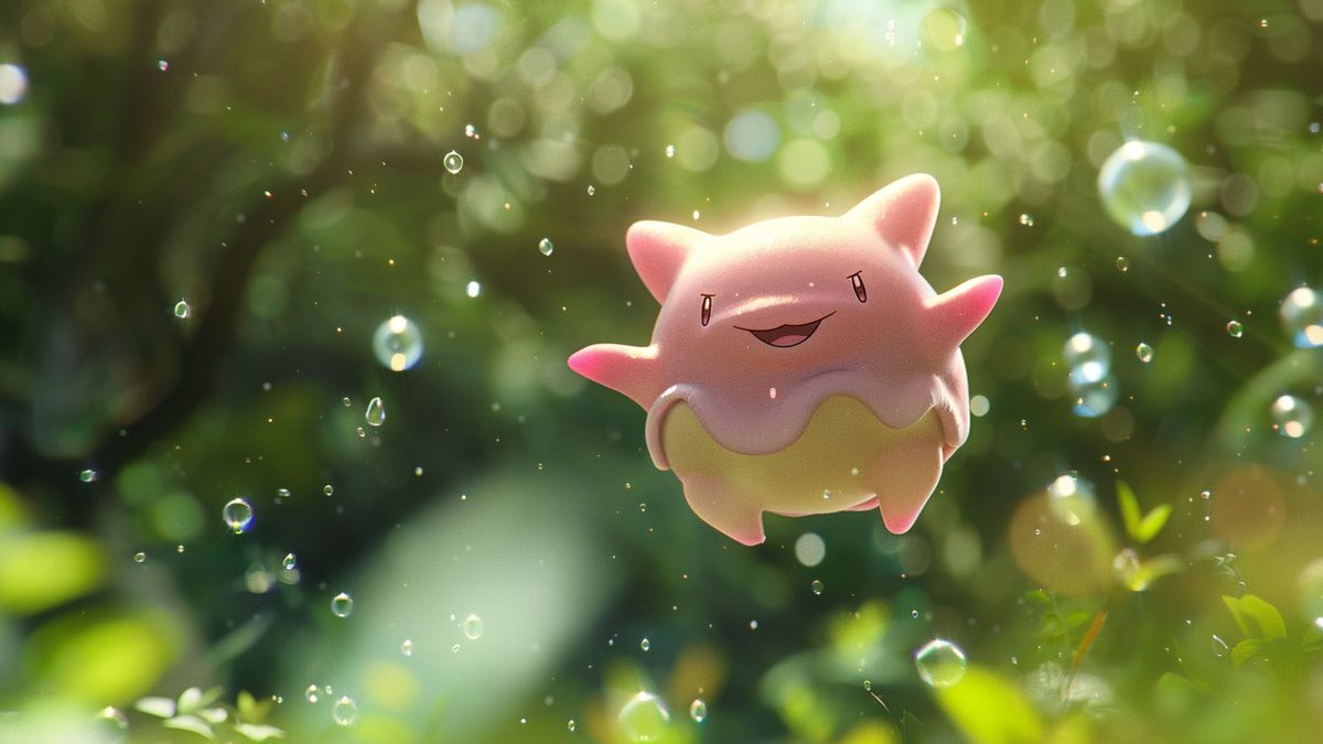 Hoppip floating in the air, suggesting its potential to transform into Ditto.