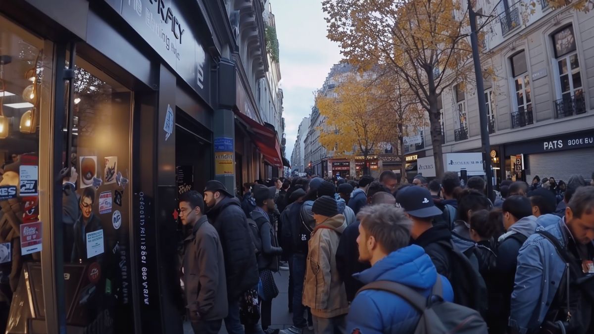 Excited fans in Paris lining up to buy new PSfor retro gaming experience