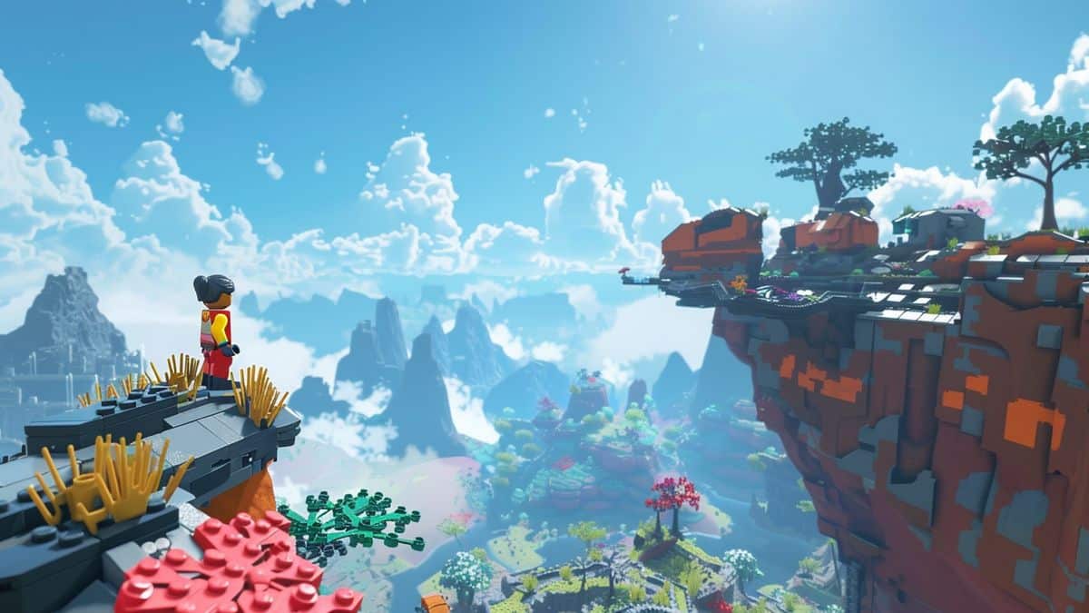 Unique fusion of LEGO universe and Horizon world showcased in gameplay.