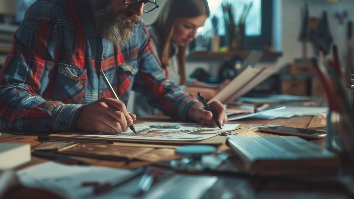 Primo piano di un team di studio che lavora insieme su un nuovo progetto