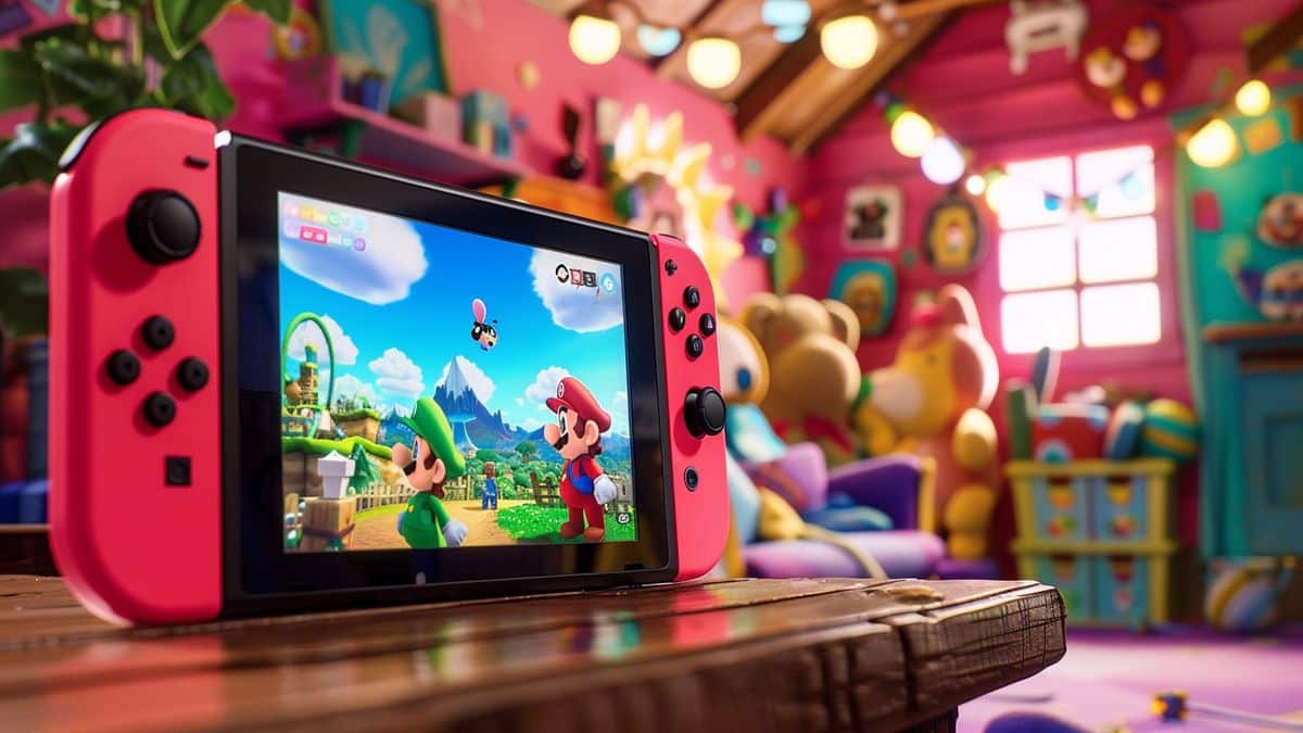 Consola Nintendo Switch con juego Miitopia, perfecta para los fans de Nintendo.
