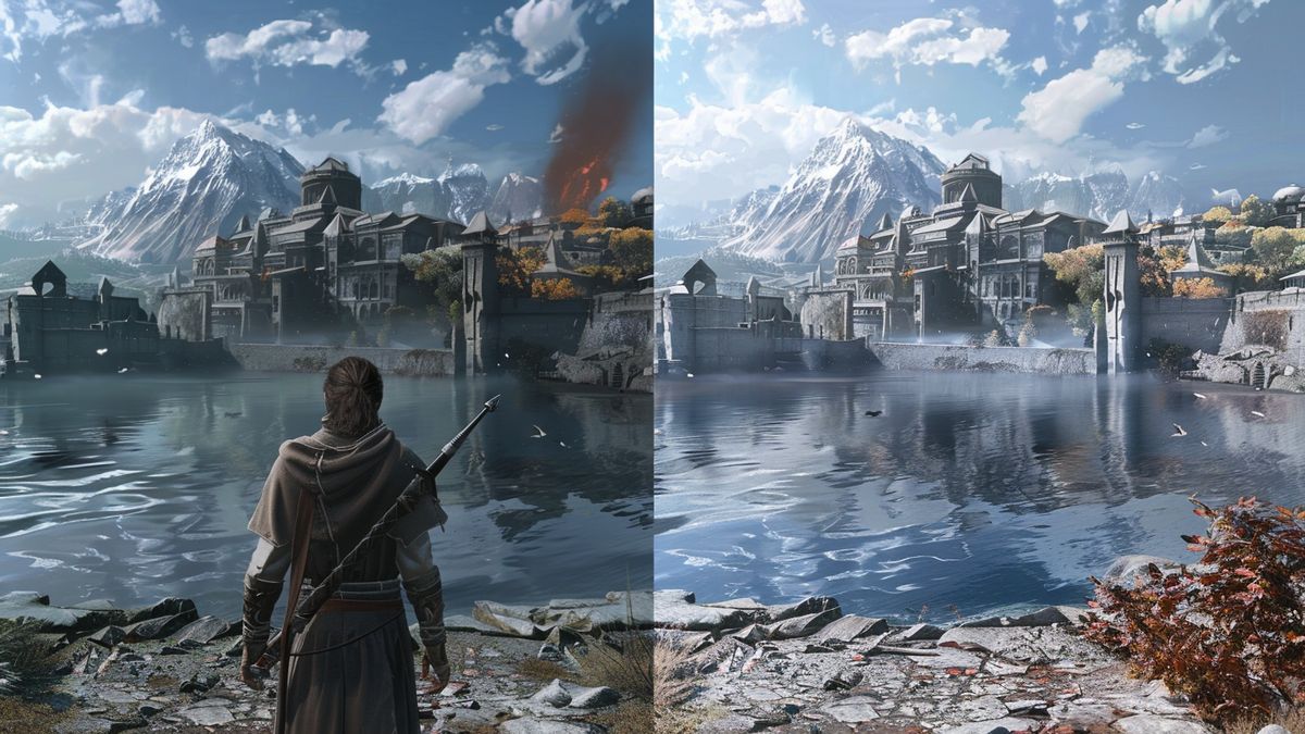 Comparison of game graphics on TV before and after using mClassic