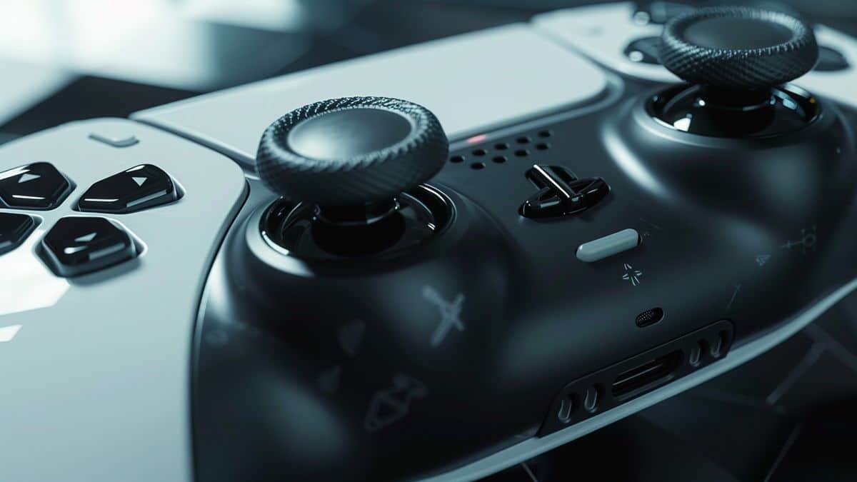 Detailed shot of the DualSense controller emphasizing its sturdy construction and tactile feel.