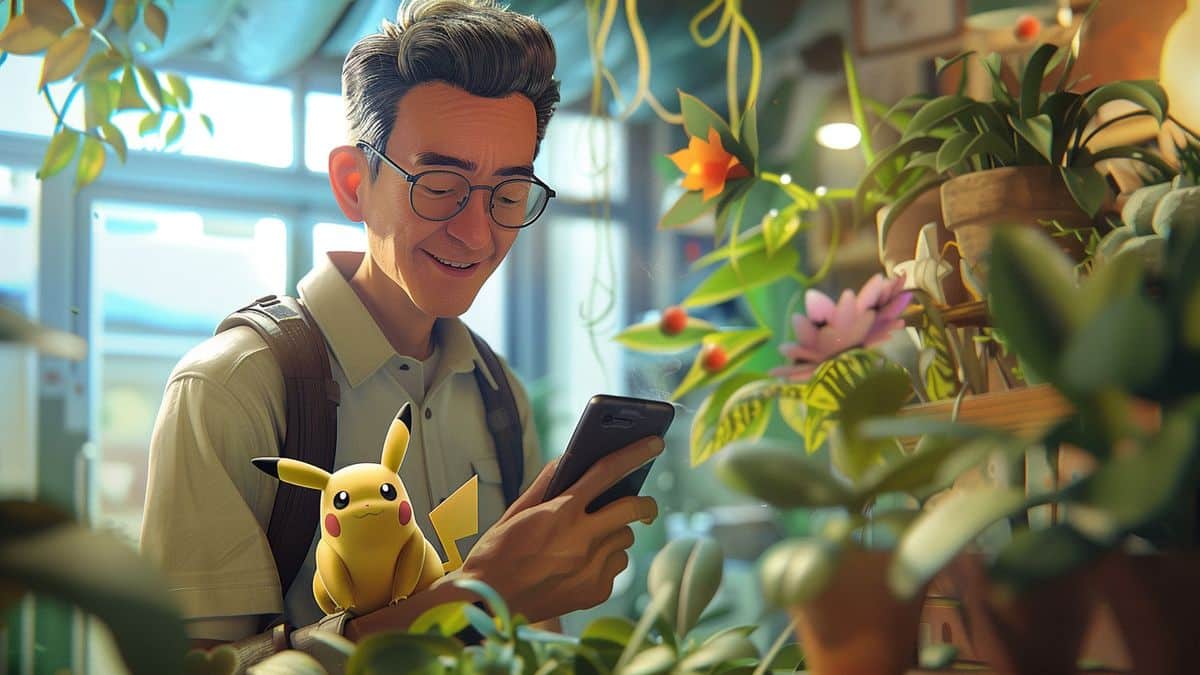 Il simpatico professore guida i nuovi partecipanti a Pokémon GO con consigli e strategie in un'atmosfera accogliente.
