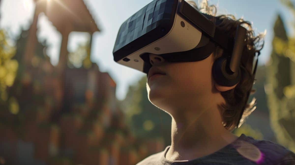 Virtual reality headset integrated into Minecraft gameplay for immersive experience