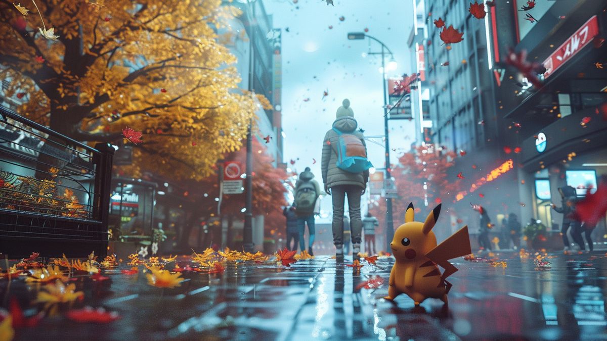 Pokémon GO players hunting for seasonal Pokémon in the city streets