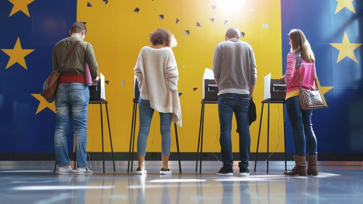 Montage of young Europeans casting their votes in various elections across Europe.